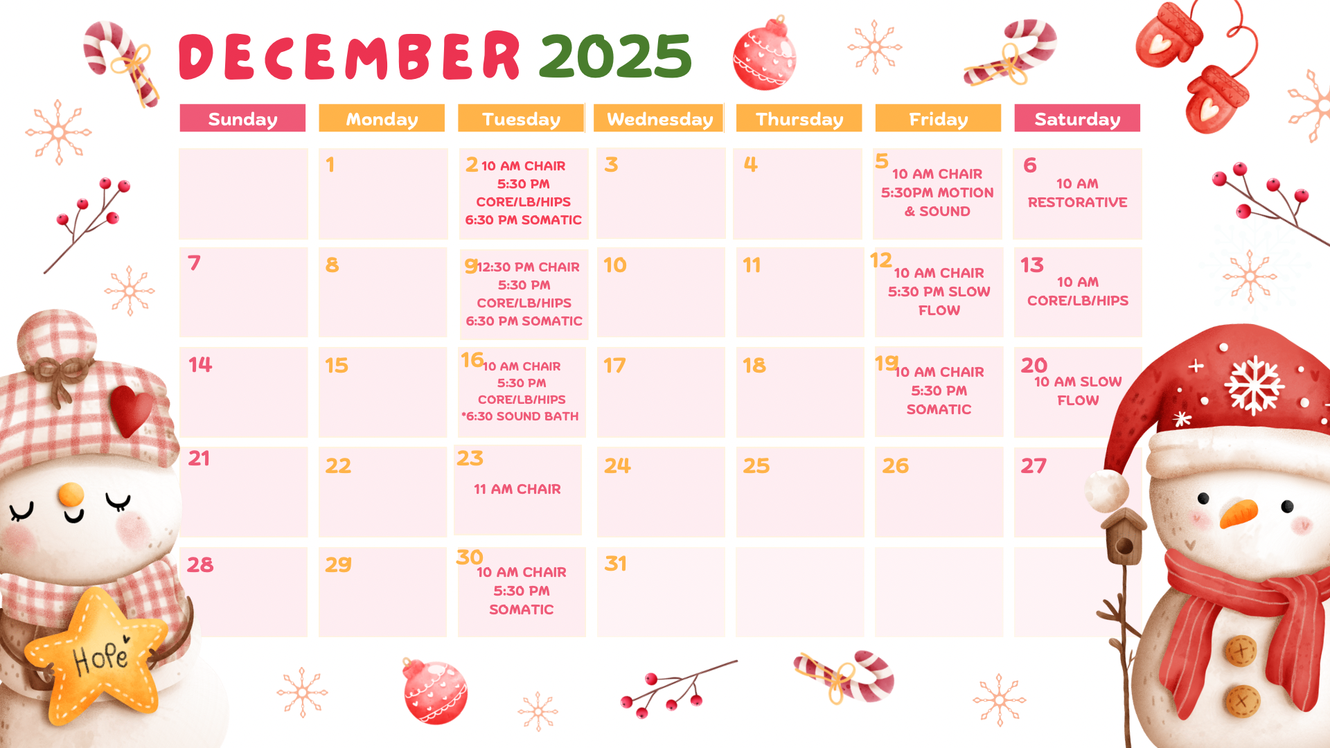 Red and White Playful Illustrative December 2025 Christmas Calendar
